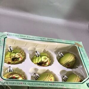 Christmas By Krebs 6 Designer Glass With Crowns Peacock Pearl